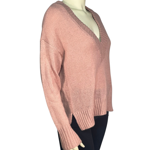 3-FOR-$30 Bar III Sz M Slouchy Sweater Deep V-Neck Pullover Knit Wool Pink New - Picture 2 of 10
